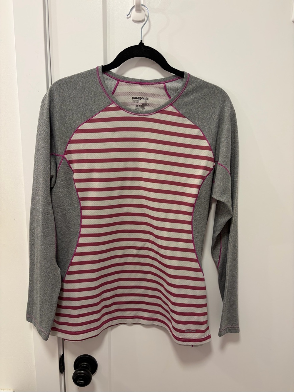 Patagonia Women’s Long-Sleeve Striped Performance Top — Pink & Gray